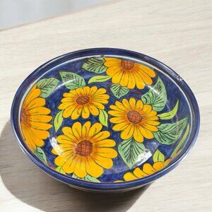 Large Talavera Mexico Pottery Dish Bowl Planter With Sunflower Hanging Dish Bowl